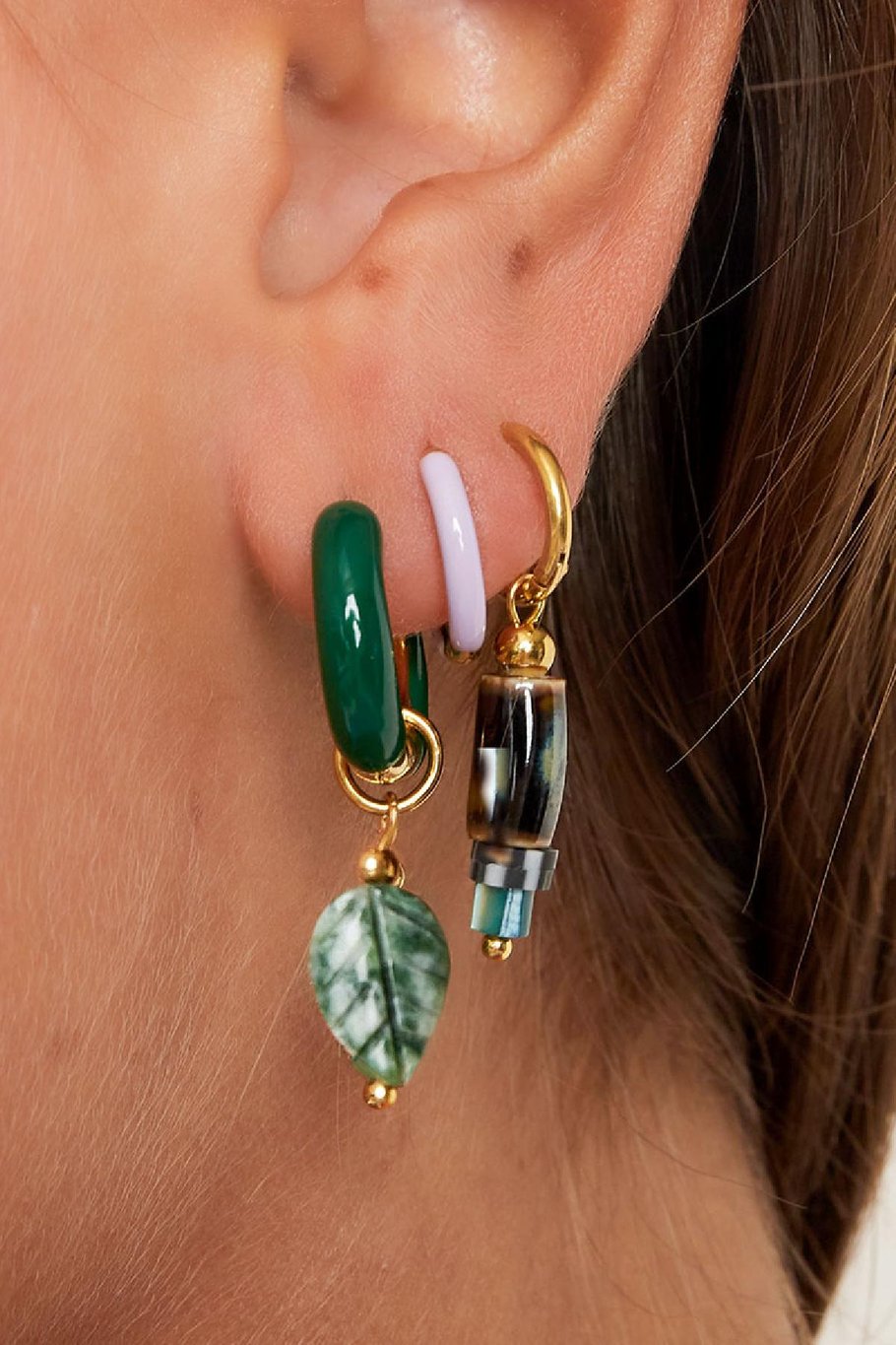 Oorbellen met Gekleurde Charm Small Goud kleur Stainless Steel Afbeelding3
